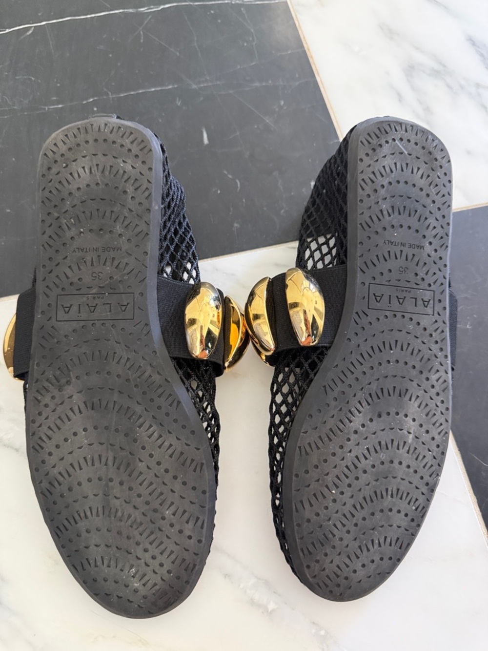 Alaia 2026 Black Mesh Ballet Flats with Gold Orb Detail - Picture 4 of 6